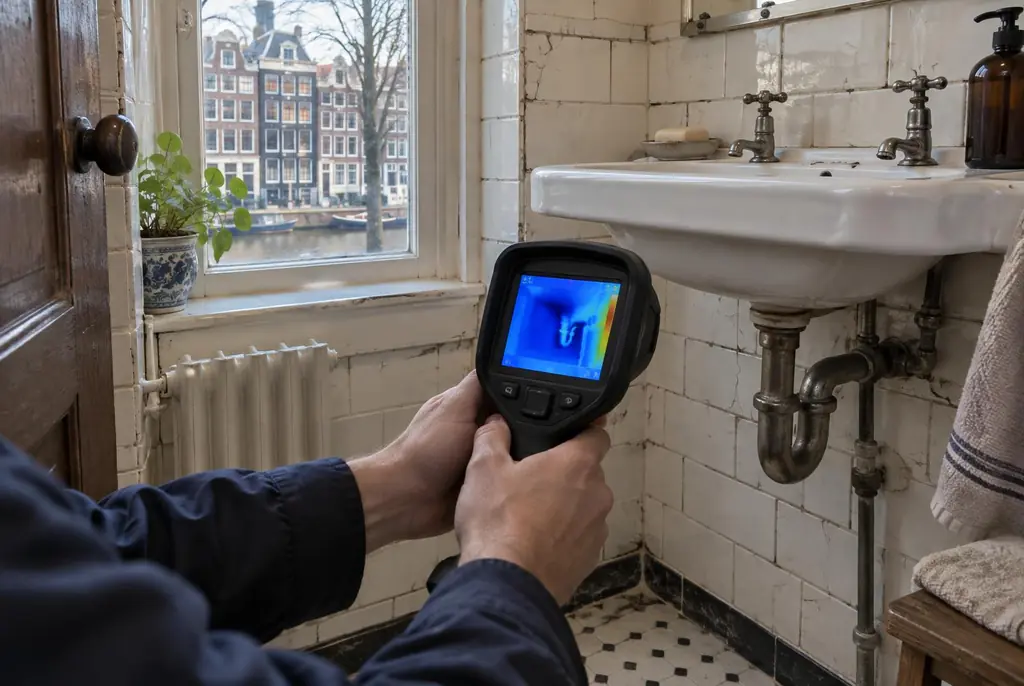 Lekdetectie Emmeloord – badkamer met oude leidingen achter de tegels