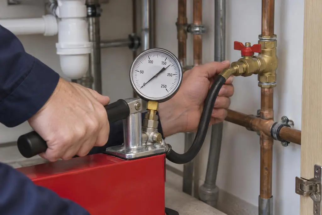 Lekdetectie Emmeloord – druktest op een waterleiding met een manometer