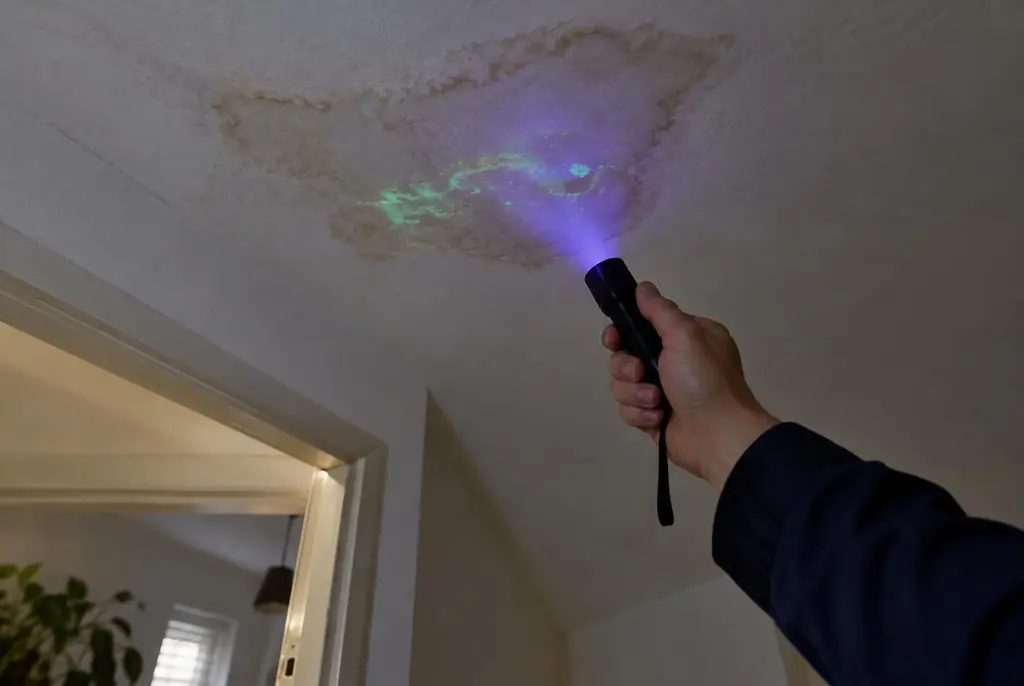 Lekdetectie Emmeloord – kleurstof controleren op het plafond met uv-licht