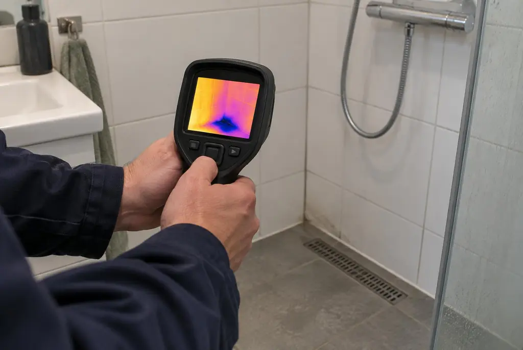 Lekdetectie Emmeloord – lekdetectiespecialist met warmtebeeldcamera in een badkamer
