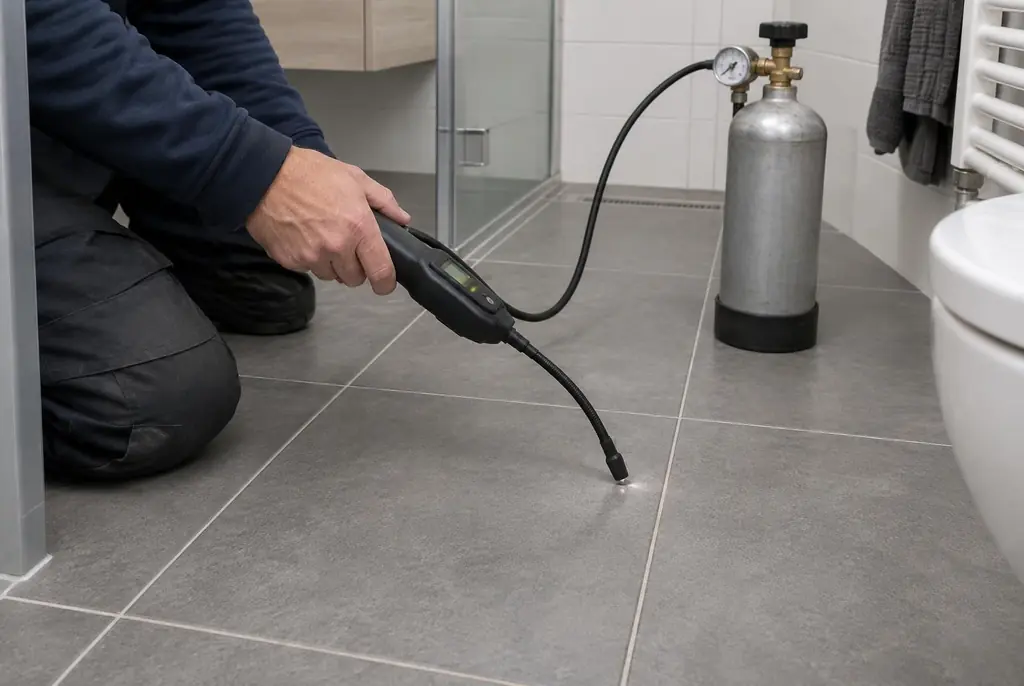 Lekdetectie Emmeloord – technicus spoort met tracergas een lekkage op in de vloer